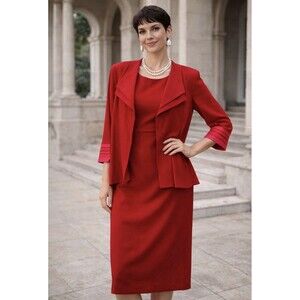 Dana Kay Red  Jacket Mid  Dress Set Women Size 12 Workwear Old Money 90s